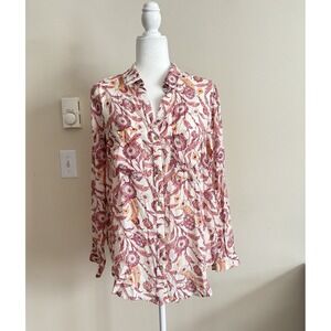 Anthropologie Maeve Relaxed Romy Button Down Top Medium Pink Casual Boho